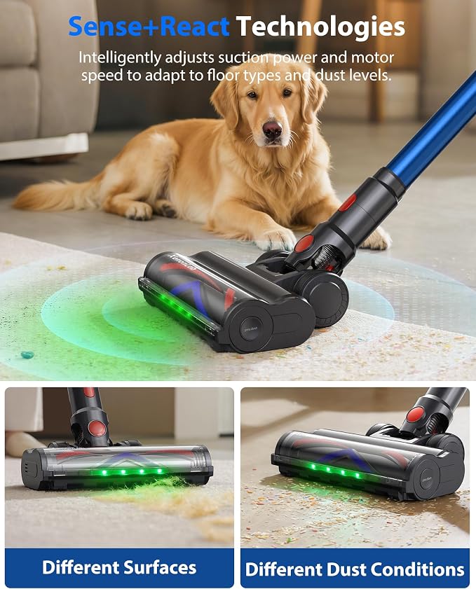Cordless Vacuum Cleaner, 75Mins/55KPa/650W Freestanding Stick Vacuum Cleaners for Home, Rechargeable, Lightweight, Cone Filtration&Anti-Tangle,Hardwoods, Pet Hair