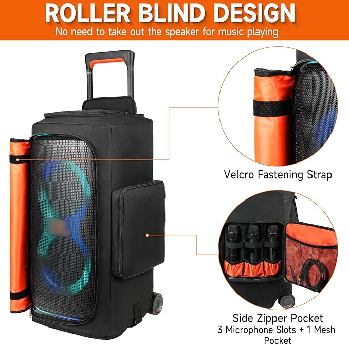 Speaker Case Compatible with JBL PartyBox 320,Bottomless Speaker Dust Cover Storage Bag Fits for JBL PartyBox 310 for Outdoor Travel,Black+Orange,Portable Cover Only,(Without Wheels and Pull Rod)