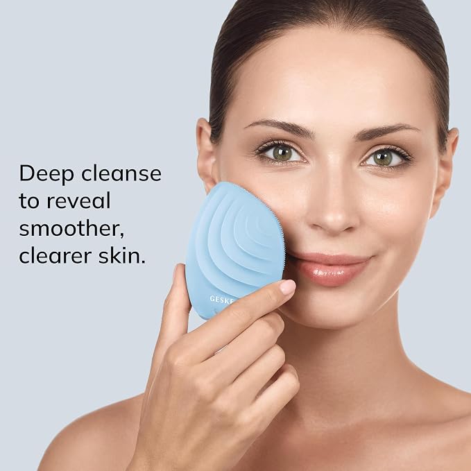 GESKE SmartAppGuided™ Sonic Facial Brush 5 in 1 | Vibrating Electric Facial Cleansing Brush | Soft Silicone Brush | Professional Facial Cleanser | Skin Cleanser & Exfoliator | Face Massager