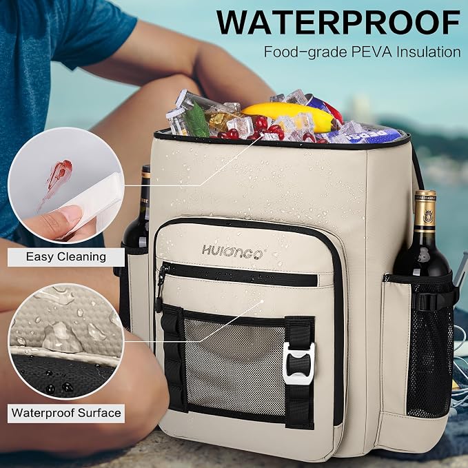 Hulongo Cooler Backpack, 30L Insulated Leakproof Soft Cooler Bag for 52 Cans, Lightweight Backpack for Beach, Picnic, Camping, Hiking, Fishing and Travel