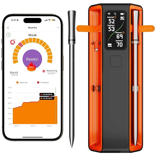 Smart Bluetooth Wireless Meat Thermometer Digital,2 Pcs Probe & LCD Screen for Grill,BBQ,Smoker,Air Fryer,Kitchen, Oven,Perfect for Turkey,Steak,Chicken