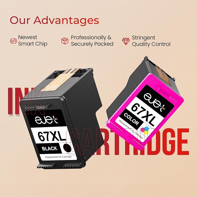 67XL Ink Cartridges Black/Color Combo Pack Compatible for HP Ink 67 67XL Works with HP Deskjet 2700 2700e 2755 2755e 2855e 2800e 2852e 2827e 4100e 4155e 4227e 4255e Envy 6055e 6455e Series (2-Pack)