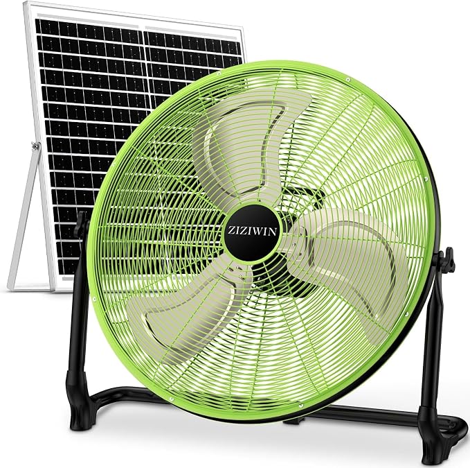 20" Solar Fan, Large Solar Powered Cordless Camping Fan, Rechargeable Battrey Operated Fans for Outside, 360° Tilt, Hi-airflow, Wireless, for Home Garage Outdoor Patio Travel Greenhouse