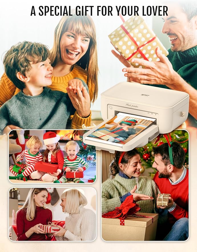 iDPRT 4x6 Photo Printer, CP4100 Photo Printer for iPhone & Android with 20 Sheets & 1 Cartridges, Wi-Fi Wireless Portable Picture Printer, Instant Print Photos, Dye Sublimation, Ideal Gift, Beige