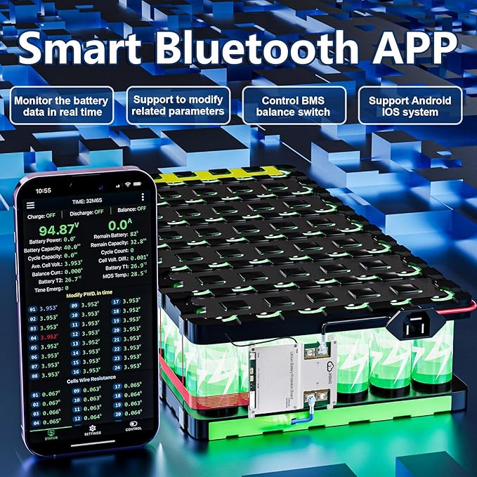 JKBMS Smart BMS 200A 3S-8S with 1A Active Balancer Built in Bluetooth CAN RS485 Heating for 12V 24V LiFePO4 Lithium Battery Pack(JK-B1A8S20P-HC)