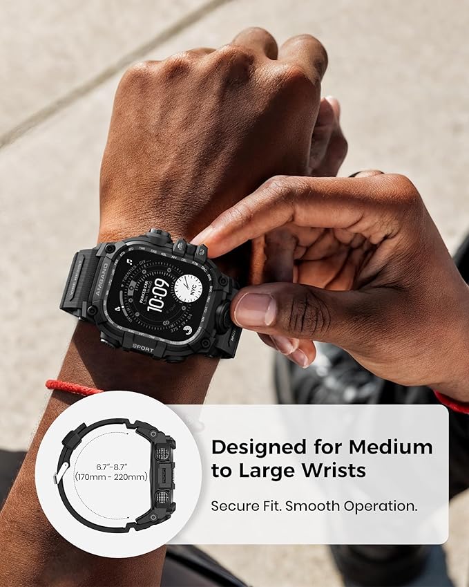 amBand Rugged Case with Band for Apple Watch Ultra 3/2/1 49mm, M3 Military Grade Shockproof Cover, Includes Screen Protector Kit, Tactical Band for Men - Compatible with iWatch Ultra, Matte Black