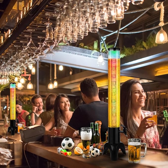 2pcs Beer Giraffe Dispenser, 100oz/3.2 qt Mimosa Tower Dispenser with Ice Tube and LED Light, 3L Tabletop Drink Tower Dispensers for Beer, Margarita, Liquor, Beverage