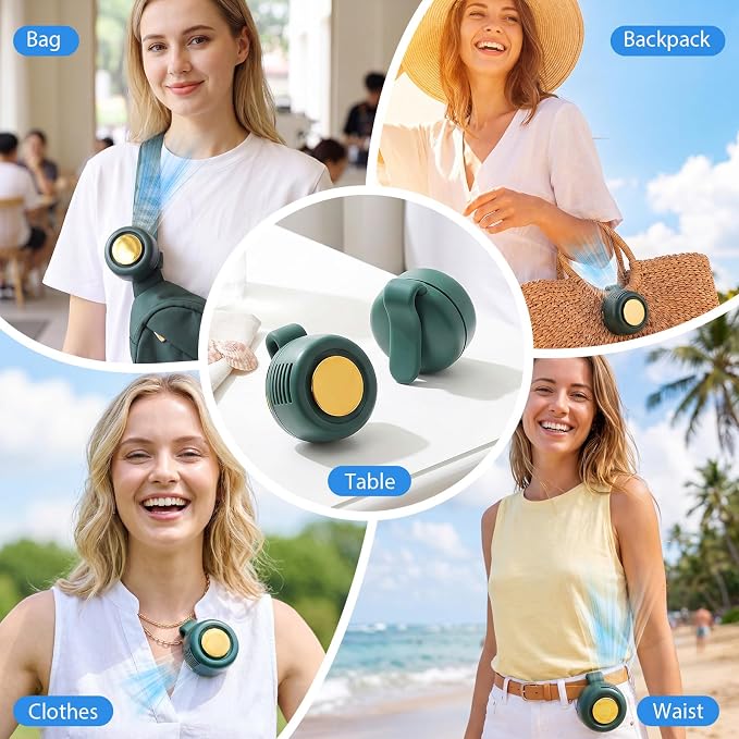4 Pack 360° Portable Silent Mini Bladeless Electric Fan, Small Fan Clip on for Shirt & Waist, 3 Speeds Rechargeable Whirlwind Cooling Fans for Outdoor Travel Office(Green)