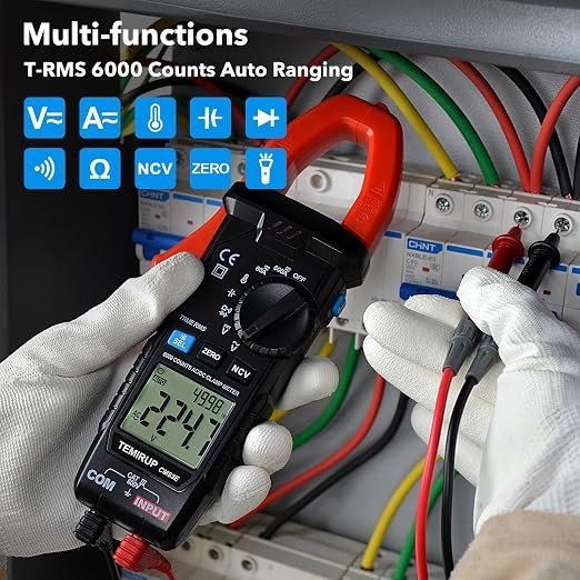 Digital Clamp Meter Multimeter, TRMS 6000 Counts 600A Current Amp Volt Meter, Auto-Ranging Voltage Tester Measures AC DC Current Voltage Resistance Capacitance Temperature Diodes Continuity NCV