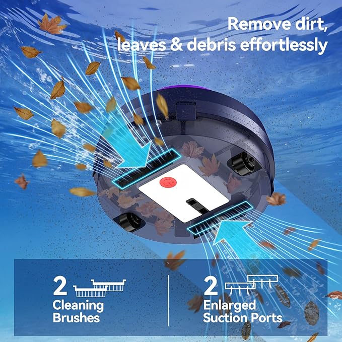 Cordless Robotic Pool Vacuum with Dual high-Powerful Motors Provide Strong Suction, 100 Min Runtime, Self-Parking, Pool Cleaner Robot for Above/In-ground Flat Pool up to 960 Sq.ft