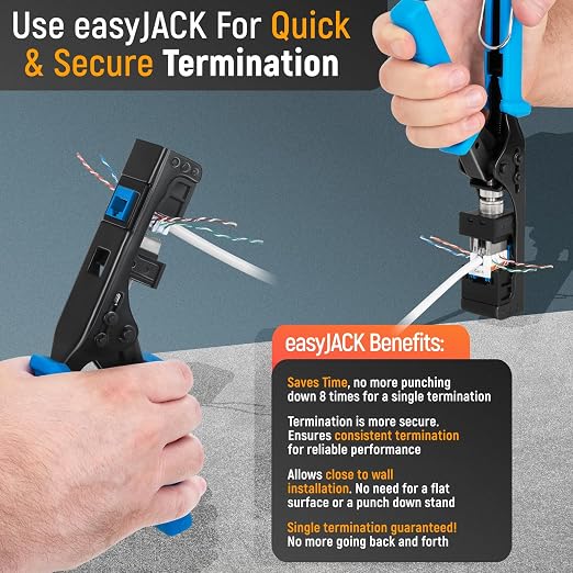 Everest 90° Angled RJ45 Cat6 Keystone Jacks 100-Pack in Blue - Slim Profile Female RJ45 Connectors - Cat 6 Keystone Jack - Compatible with 90° Angled Speed Termination Tool - easyJACK (B094WB91H3)