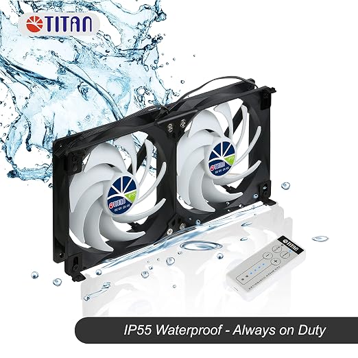 TITAN- 12V DC Double Rack Mount Ventilation Cooling Fan for Fridge Vent and Ventilation Grille with Speed Controller (90mm)