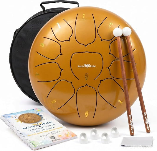 Balmy Drum Steel Tongue Drum 10 inch 11 Notes 440Hz, Handpan Drum with Music Book, Mallets, Carry Bag, Finger Picks, Rain Drum for Outdoor, Meditation Yoga Calming Instruments for Adults Kids (White)