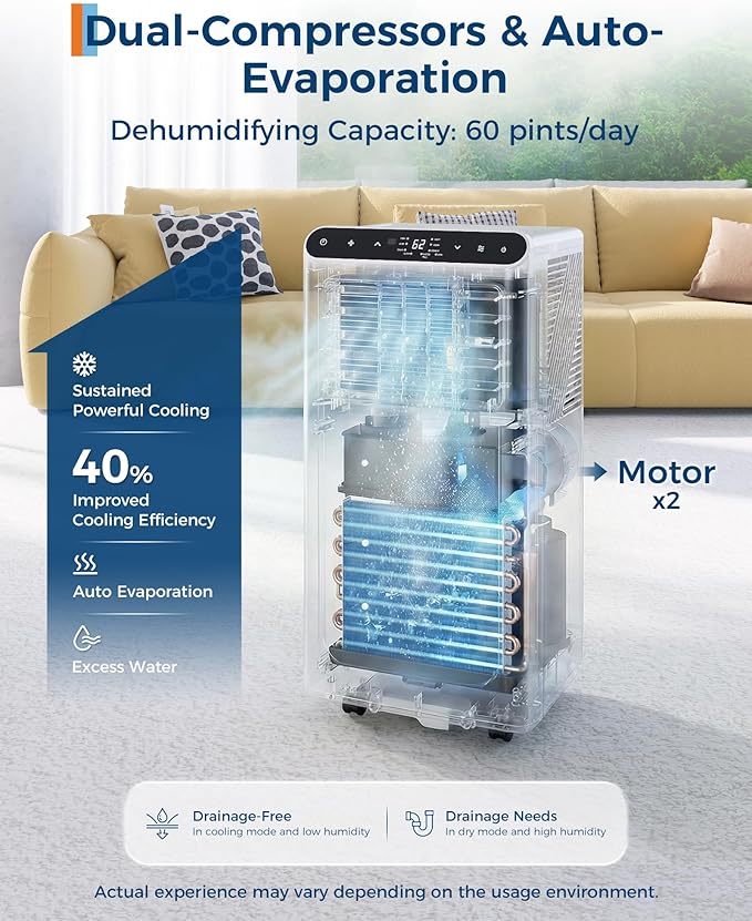 Garvee 10000BTUs Portable Air Conditioner for 450 Sq.Ft Max.Portable AC Unitwith Dehumidifier, Fan, Sleep, 24H Timer&Installation Kit, DOE Certified, Ceer 6.6,48dB,Remote Control,White