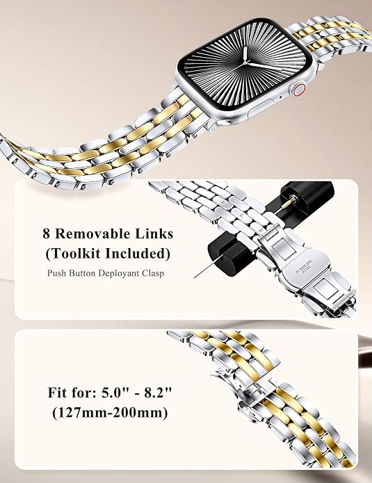 TOYOUTHS Designer Vintage Dressy Bracelet for Apple Watch Band Women 42/40/41/38/44/45/46/49mm, Stainless Steel Elegant Luxury Metal Strap for iWatch Series 11 10 9 8 7 6 5 4 SE/Ultra 3 2 1