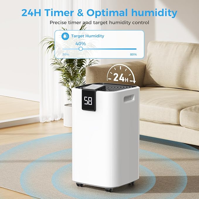 4000 sq.ft Dehumidifier for Basement, Trazico 45 Pint Dehumidifiers for Home with Drain Hose, Smart Humidity Control, 24H Timer, Auto Defrost, Ideal for Large Room, Bathroom, Bedroom, Garage, Black