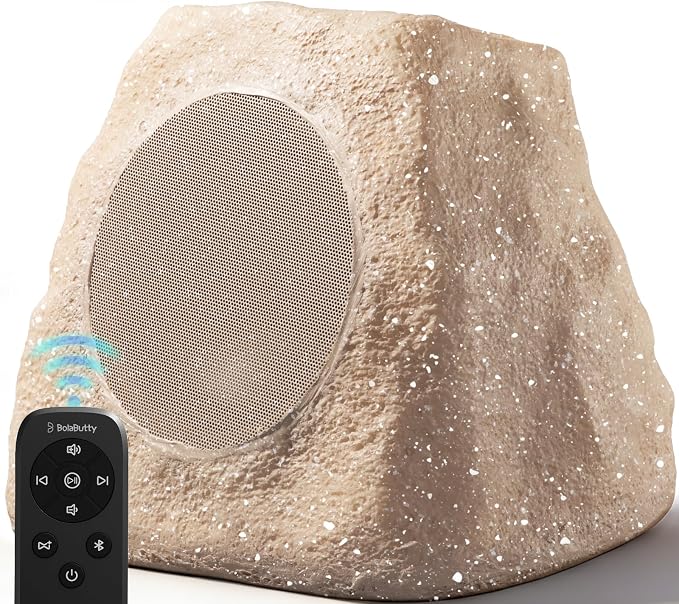 Upgraded Outdoor Rock Speaker 30W Deep Bass Multi-Sync up to 100Pcs, Remote Control, IPX7 Waterproof Solar-Powered with LED Lights Perfect for Pool, Garden, Patio, Ideal for Music Lovers - 1 Pack