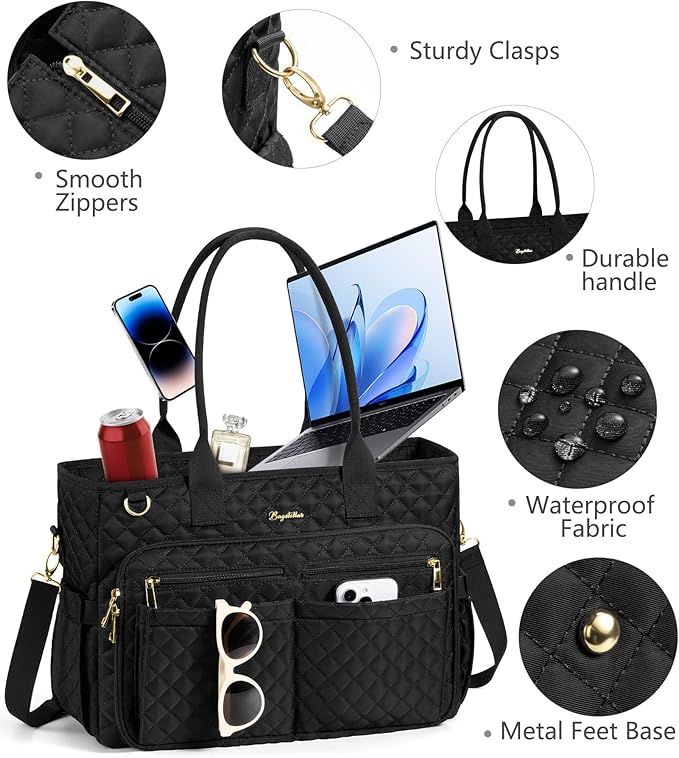 Bagstellar Teacher Bags for Women, 15.6 inch Laptop Work Tote Bag Quilted Nurse Bible Computer Shoulder Bag for School Travel | Dream Tote Work Bag, with 40oz Cup Holder, Insulated Pocket, Zipper & Strap, Office Briefcase, Ideal Gift for Women