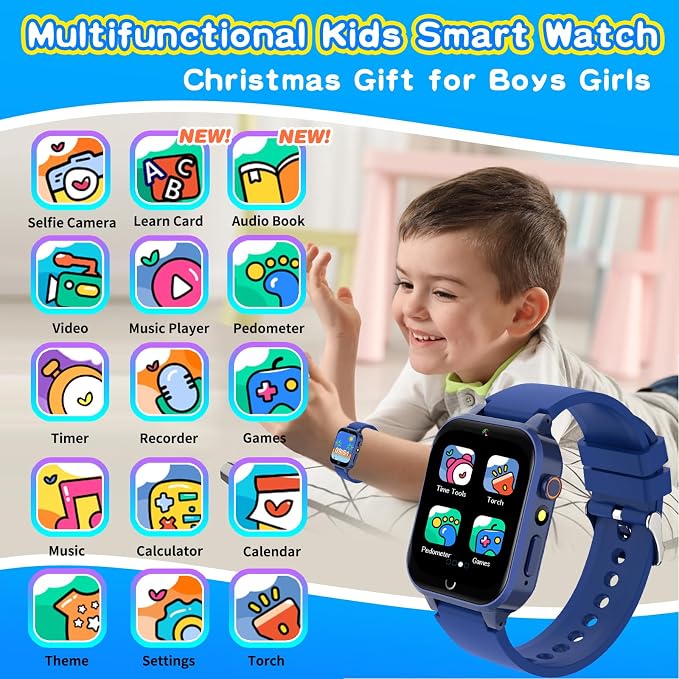 Cosjoype Upgrade Kids Smart Watch for Kids with 39 Puzzle Games HD Camera Video MP3 Player Habit Tracking Pedometer Flashlight 12/24 hr Kid Watches Gift for 4-12 Year Old Boys Toys for Kid