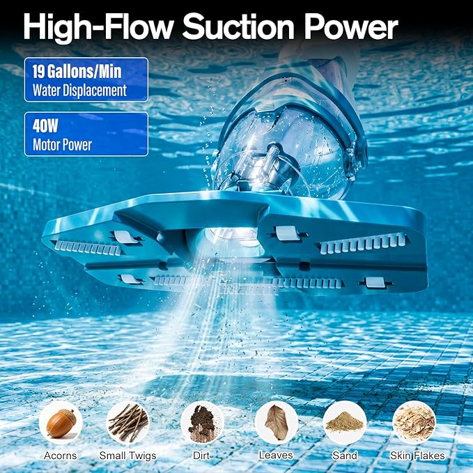 Starrybot 2026 Upgraded Cordless Pool Vacuum for Above Ground Pools, Dual Modes High-Flow/Strong-Suction, 19 GPM, 90 Mins Runtime, Handheld Pool Cleaner with Telescopic Pole, 3 Filter Bags