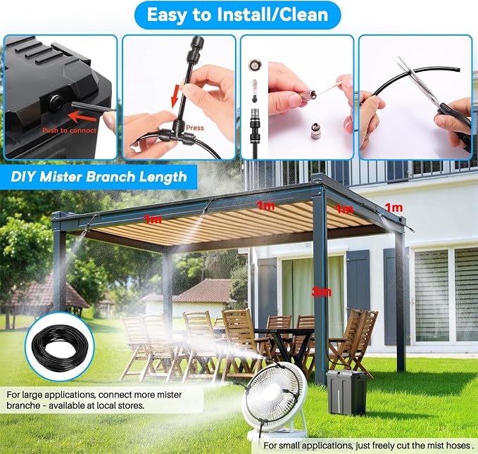 Ausic Portable Misting System, Outdoor Water Misters for Outside Patio Umbrella Cooling with Rechargeable Water Pump (Consecutive 8Hrs), 9L Bucket, 26FT Hose, for Tailgating, Camping, Canopy, Sport