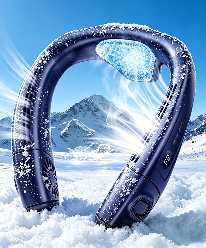 Neck Air Conditioner Fan Instant Cooling with Cooling Plate, Bladeless, 8000mAh Operated Wearable Rechargeable Neck Fan, 3 Cooling Level&3 Speeds Level for Hot Flashes, Travel, Gym