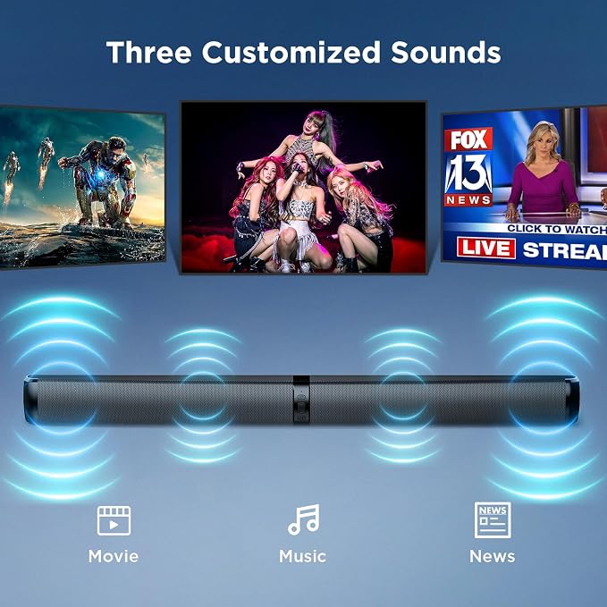 MZEIBO Sound Bar, 90W Soundbar for Smart TV, Bluetooth/ARC/Optical/AUX Connect, Detachable Design with Deep Bass for TV/PC/Gaming/Projector - 2-in-1 Home Theater Audio