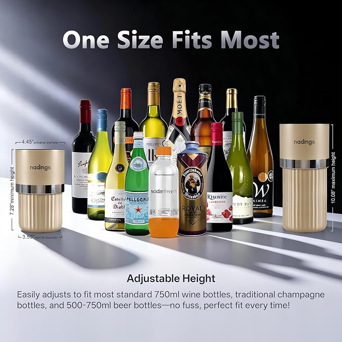 Iceless Wine Chiller, Keeps Cold 6+ Hours, Fits Most Wine Bottles | Vacuum Insulated, 18/8 Stainless Steel, Portable, Fits Most Standard 750ml Wine & Champagne Bottles, Champagne