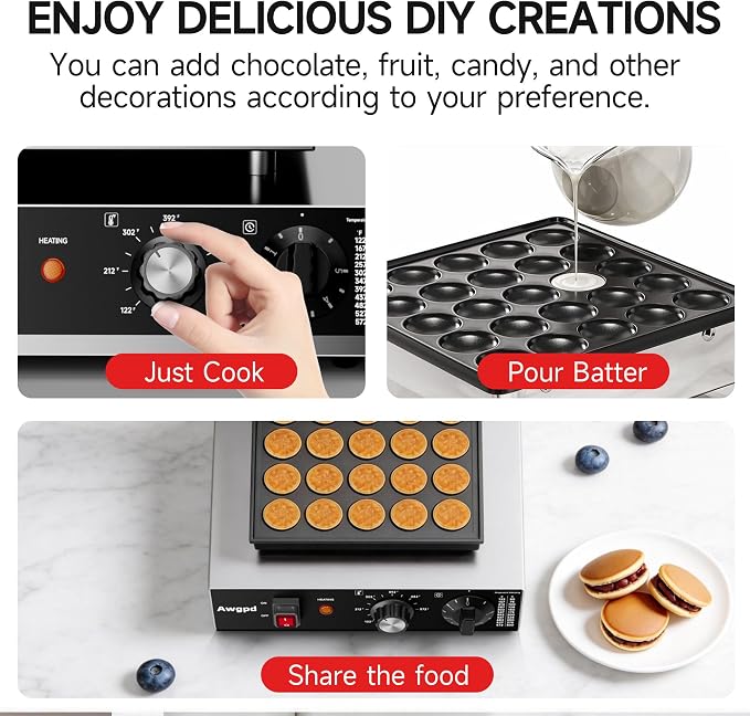 Mini Dutch Pancake Maker,25pcs Mini Pancake Maker Machine,1700W Commercial Electric Poffertjes Grill,Stainless Steel,Temp & Time Control,for Home Kitchen Restaurant,Snack,Desserts