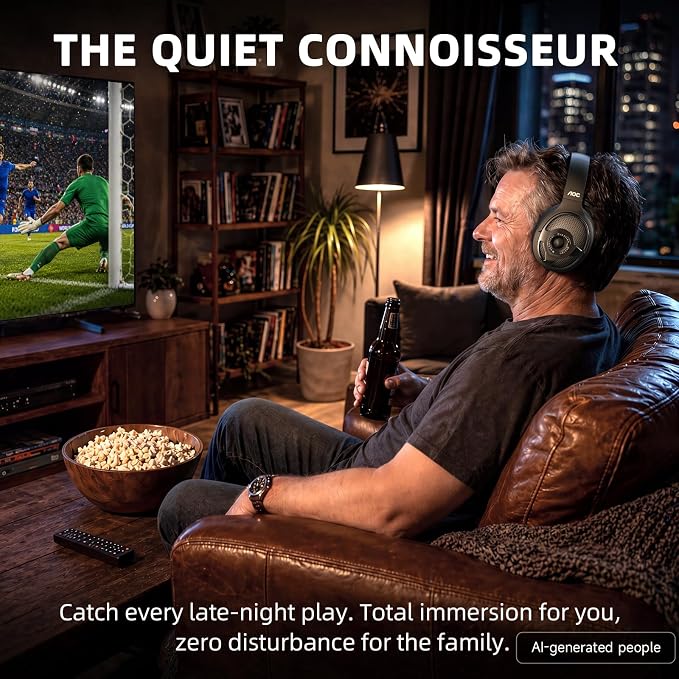 AOC Wireless Headphones for TV, TV Headphones Wireless for Seniors, 2.4GHz Plug and Play Transmitter for No Audio Delay, 48H Battery Over Ear Headset with Bluetooth 5.4