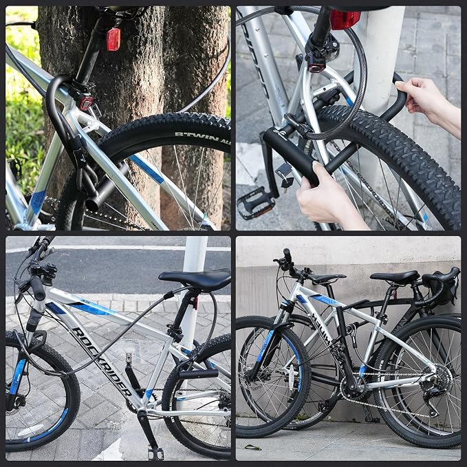 Sportneer Bike Lock: Heavy Duty Bike U Lock with 6ft Security Steel Cable - 18mm Shackle Bicycle U-Locks with Keys and Sturdy Mounting Bracket for Road Mountain Bike Bicycle, Size 11.5''x6.25''