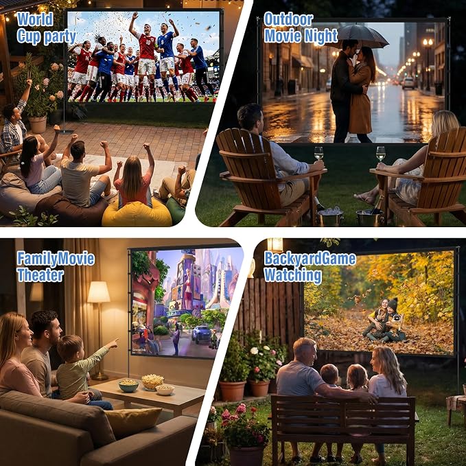 Outdoor Projector Screen with Stand - 120 Inch Portable Projector Screen Outdoor Indoor Projection Screen 16:9 4K HD Movie Screens with Carry Bag Can Enjoy Home Theater Projection Screens