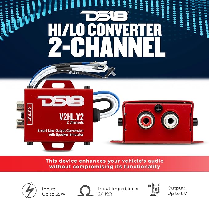 DS18 Hi-Low Converter with Amp Install Kit up to 800W - Line Output Converter + Amplifier Wiring Kit