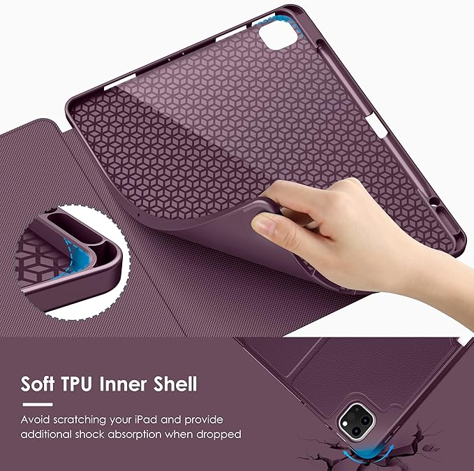 VIKESI Case for iPad Pro 12.9 6th / 5th / 4th / 3rd Generation Case 2022/2021/2020/2018,Multiple Angles Magnetic Stand Cover,Shockproof Soft Back,Pencil Holder,and Auto Sleep/Wake,Dark Purple