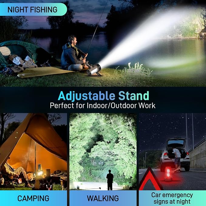 2026 New 300,000 Lumen Super Bright Spotlight,Rechargeable Flashlight Handheld Spotlight,Spot Light Outdoor Runtime 72+ Hrs,Flashlight Searchlight Flood Camping Hunting Boating with Tripod