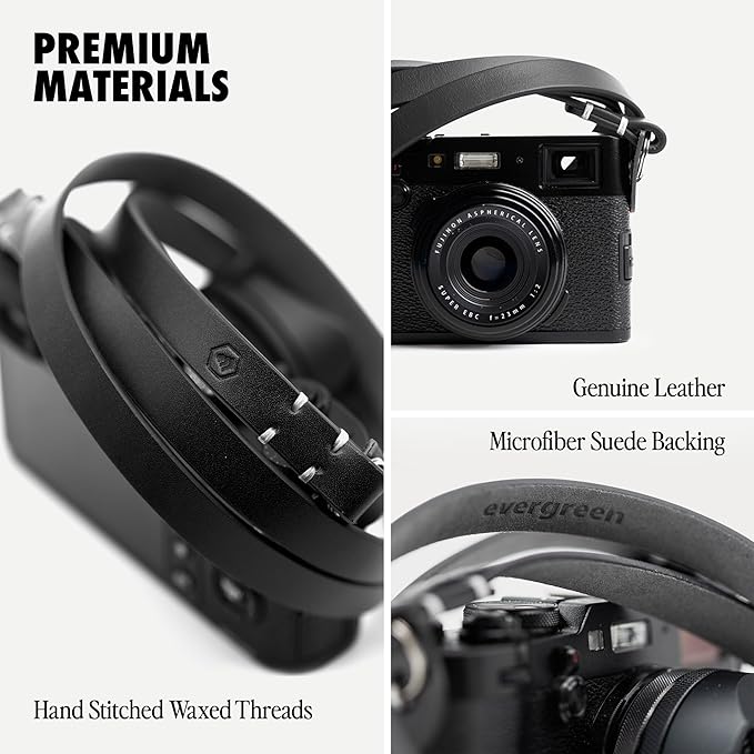 Evergreen Leather Camera Strap – Split Ring, 28" or 38" Compatible with Fuji Sony Nikon Leica Canon