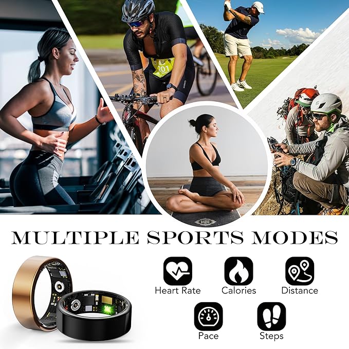 Smart Ring for Women Men, All-New Matte Scratch-Resistant Design, Health & Fitness Tracker for Sleep, Stress & Activity Monitoring, Long Battery Life, Waterproof, No App Fee, Black 7