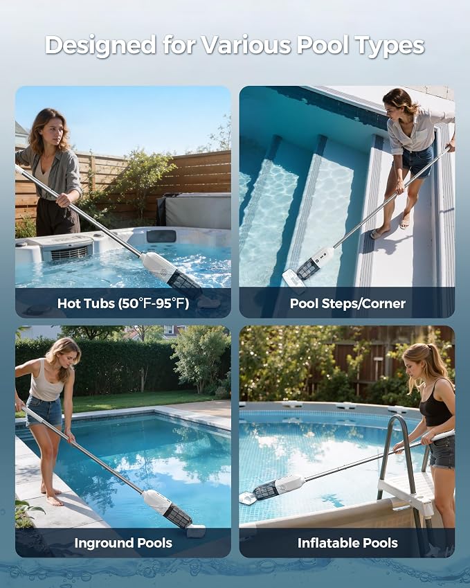 2026 Upgrade Cordless Handheld Pool Vacuum,Pool Vacuum for Above and Inground Pool,Rechargeable Pool Cleaner with Extention Pole,Up to 70-Min Runtime,Ideal for Leaves,Debris,Spas,Hot Tubs,Sky White