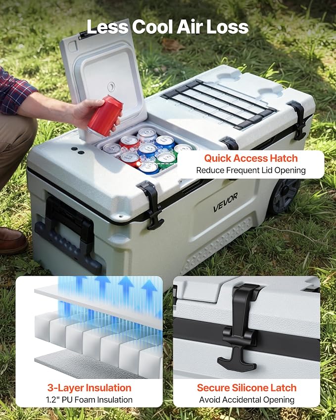 VEVOR Portable Cooler,Hard Cooler with Ice Retention, Heavy-Duty Handles and Strap, Lightweight Rigid Material Insulated Portable Cooler, Suitable for Family Picnics and Short Trips