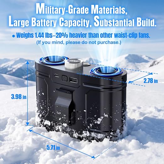 2026 25000MAh AI Portable Waist Fan, 100 Speeds 34000RPM Strong Airflow, Belt Fan with up to 145H of Working Time, Flashlight,Rechargeable Wearable Personal Fans for Outdoor
