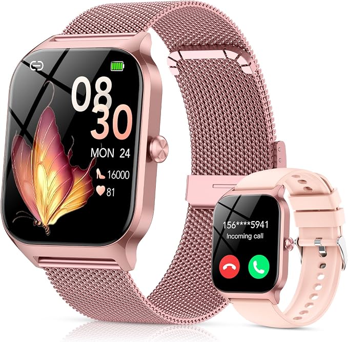 Smart Watch for Women, Answer/Make Call/AI Voice,1.85" HD Smartwatch for iPhone/Samsung/Android, 120+ Sport Modes Fitness Tracker with Heart Rate/Sleep Monitor,IP68 Waterproof (2 Bands)