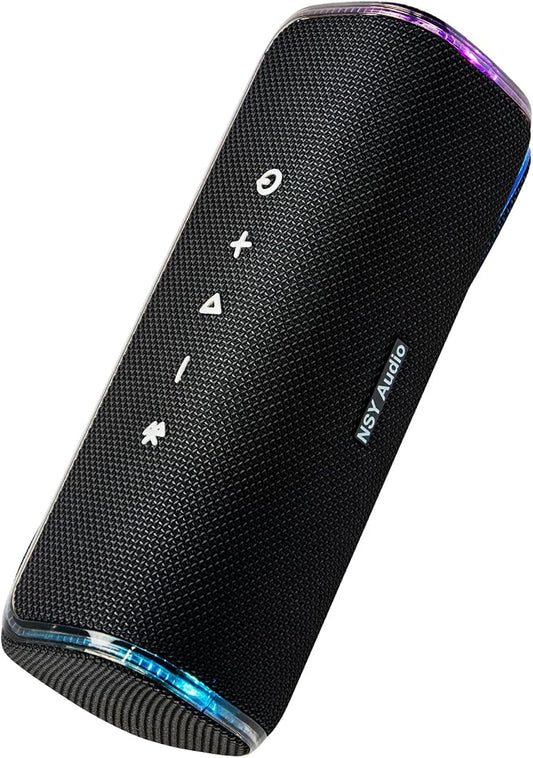 Bass Boosted Bluetooth Bike Speaker, IPX7 Waterproof Portable Wireless Outdoor Speaker, 25-Hour Playtime, LED Lights, TWS Pairing for Pool, Beach, Shower, Gifts (Black)