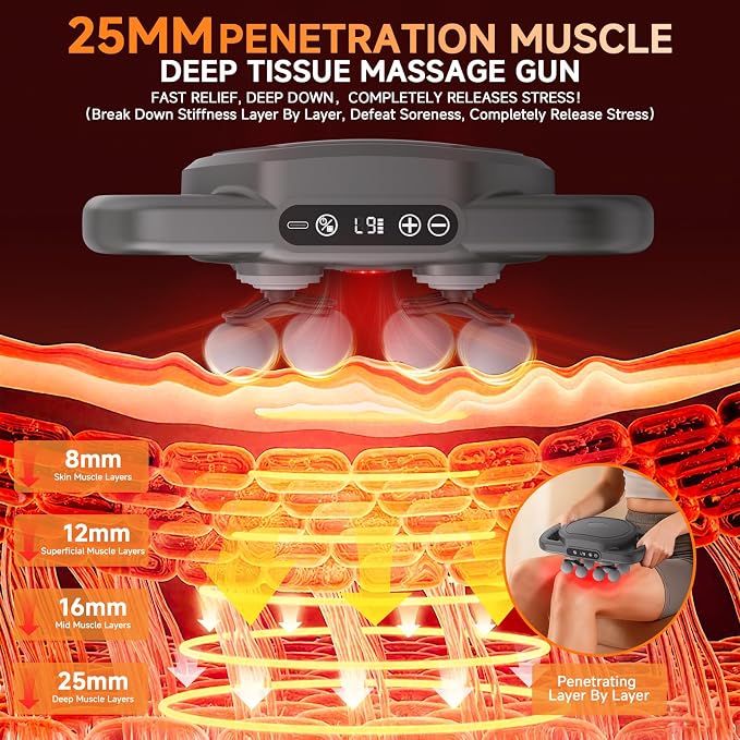 12 Head Massage Gun,Deep Tissue Percussion Massager with 9 Levels & 9 Modes,2600mAh Battery Cordless Electric Muscle Massager Tool for Back/Shoulder/Hand/Leg/Foot Full Body Muscle Pain Relief