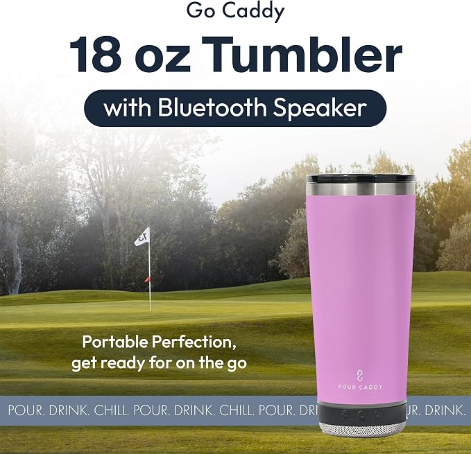 Vibe 18 oz Tumbler with Bluetooth Speaker, Insulated Stainless Steel Travel Cup with Lid, Hot & Cold Drink Beverage Container, Built-In Speaker, Rubber Base, Pink