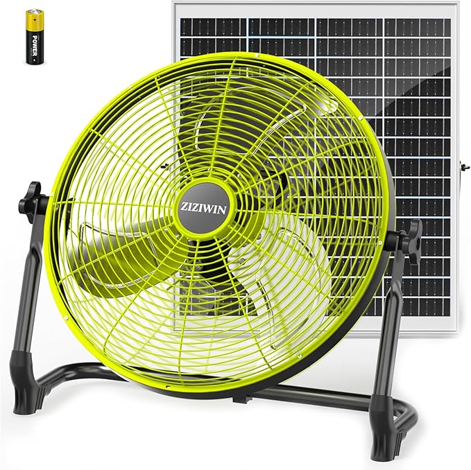 18" Solar Fan, 35W Solar Powered Cordless Greenhouse Fan with Rechargeable Battrey, Portable, 360° Tilt, 8~60H Runtime, for Outdoor Camping Gazebo Chicken Coop Patio Travel Shed Barn