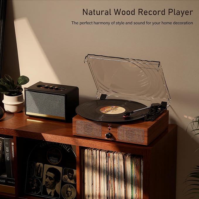 Vinyl Record Player Turntable with Built-in Bluetooth Receiver & 2 Stereo Speakers, 3 Speed 3 Size Portable Retro Record Player for Entertainment and Home Decoration