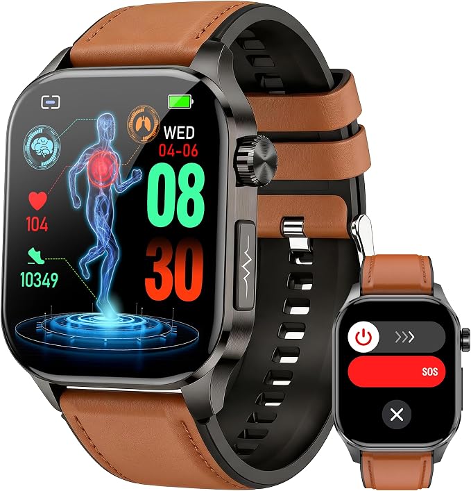 Yowow BIT Smart Watch for Men Women, 2.04" AMOLED Fitness Tracker with Bluetooth Call, Heart Rate SpO2 Blood Pressure HRV Sleep Stress, 150 Sports Modes, IP68 Waterproof for Android iOS (Brown)