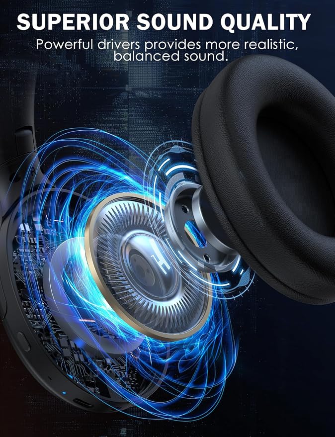 Bluetooth Headphone with Cool RGB Light, Foldable Lightweight Wireless Over Ear Headphone, 90° Rotatable Earcups, HiFi Stereo with Deep Bass Audio for Travel, iPad Cellphone Laptop PC