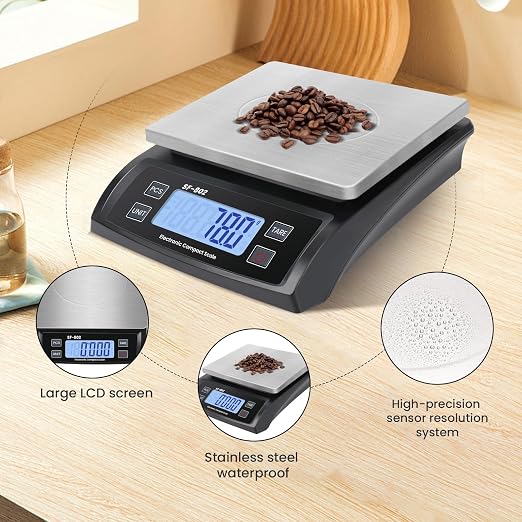 Digital Kitchen Scale 30kg/66lb Large Food Scale for Baking Cooking Stainless Bread Scale with LCD Display Counting Scales for Commercial (Color : Stainless Black)