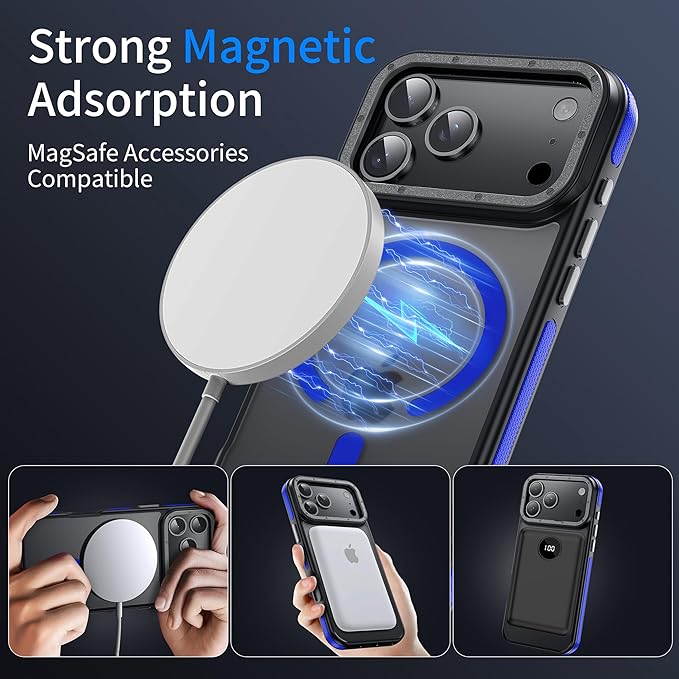 Strong Magnetic for iPhone 17 Pro case with Camera Lens Protector [10Ft Military-Grade Protection] Compatible with MagSafe Shockproof Slim Thin Cover case for iPhone 17 Pro 6.3 inch, Blue